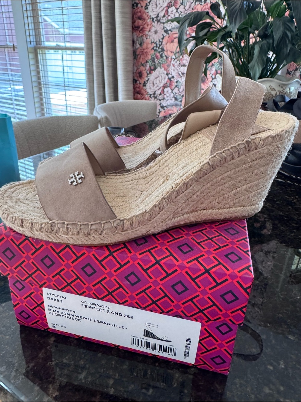 Tory Burch Sand Suede Espadrille Wedge Sandals